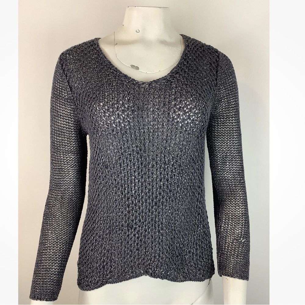 Helmut Lang Womens Sz S 100% Linen Open Knit Pullover Sweater Navy Blue